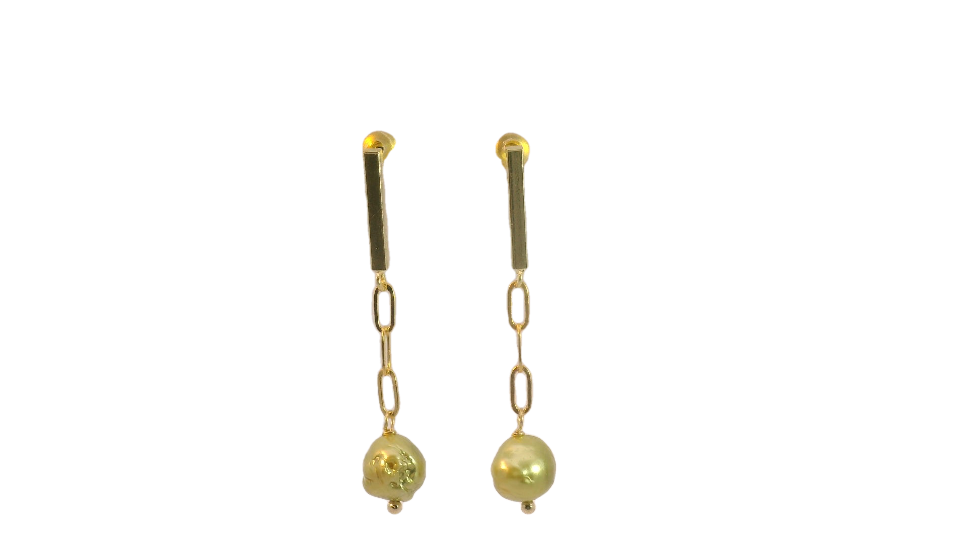 Aretes Perlas Verde Cadena Larga