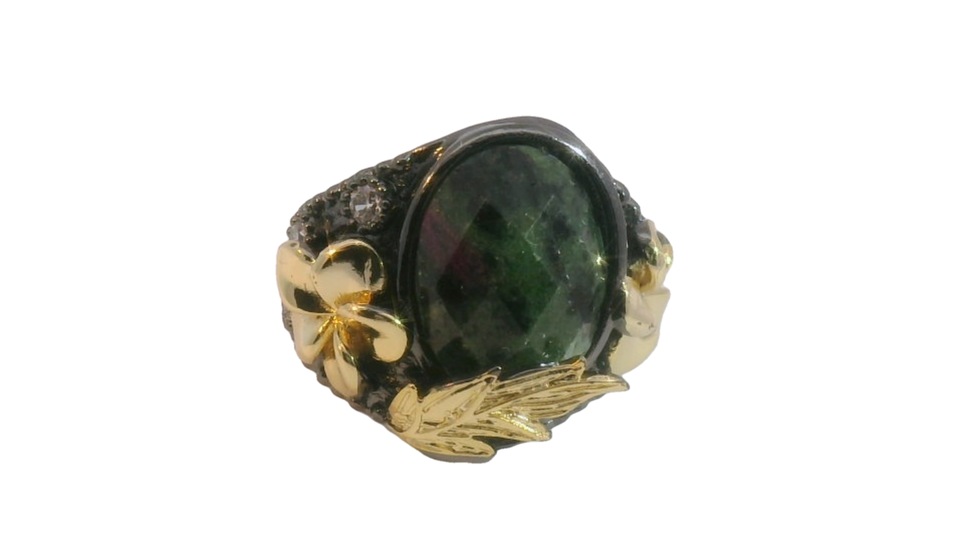 Anillo Negro con Dorado Piedra Obalada y Zirc.