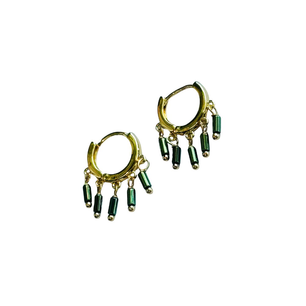 Aretes Green Glass Huggies